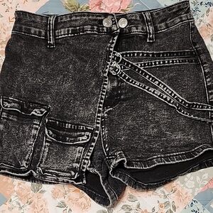 SHEIN Black Acid Wash Jean Shorts